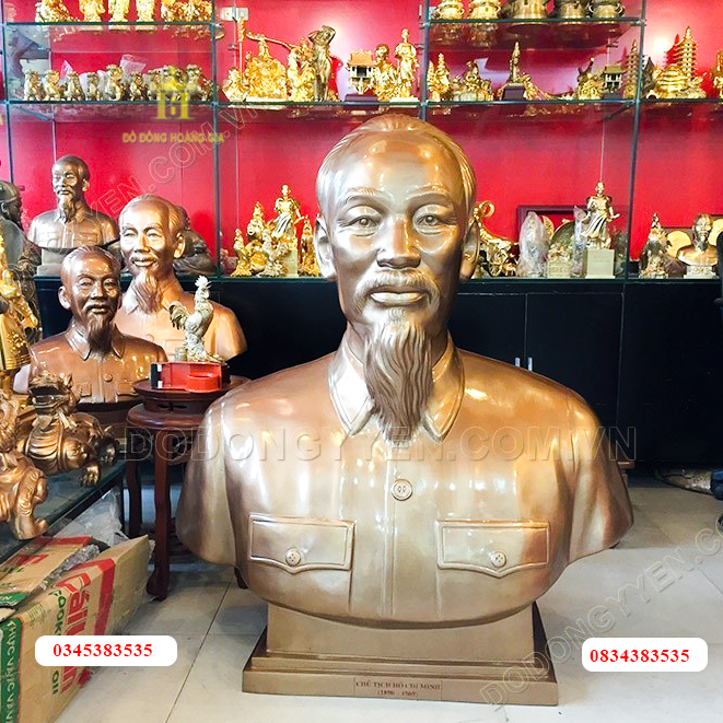 Tượng bác hồ đồng đỏ phủ nhũ đẹp