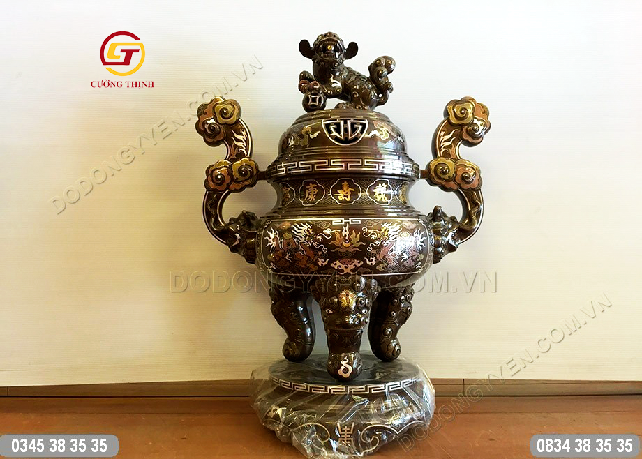 đỉnh đồng khảm ngũ sắc cao cấp