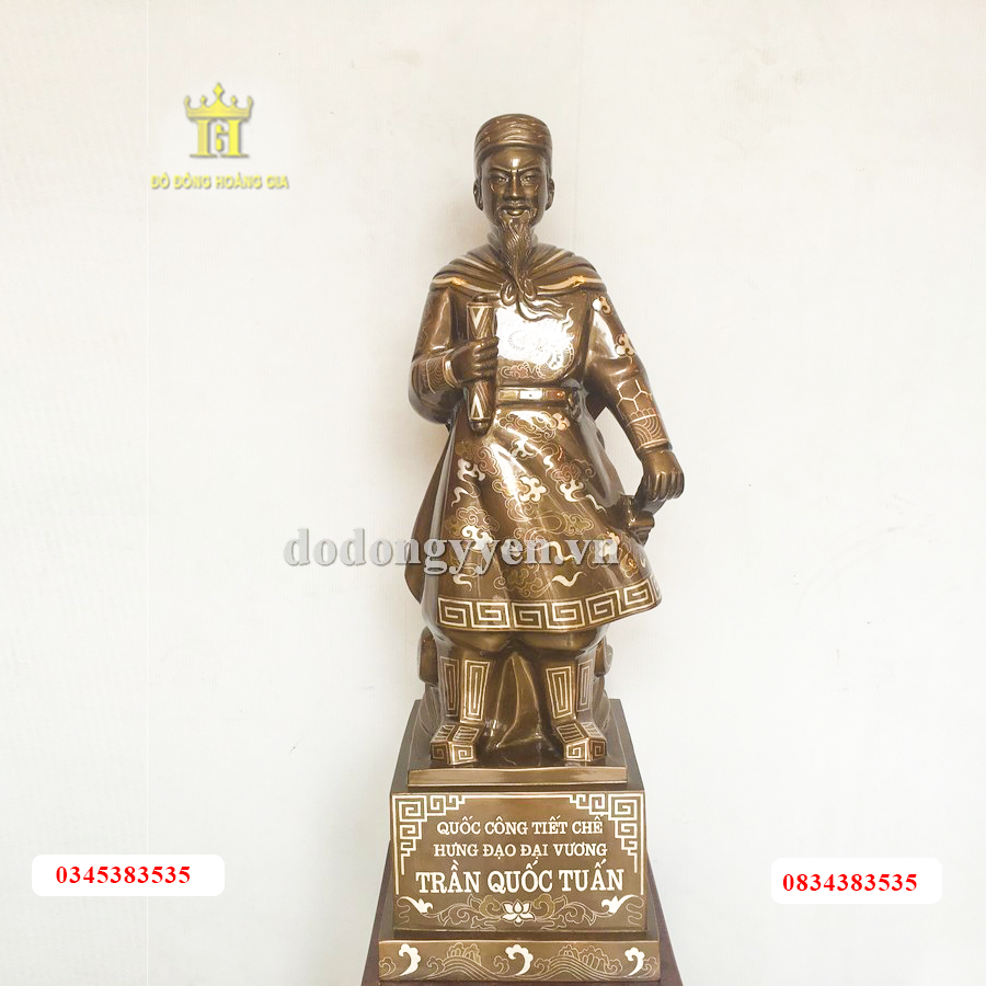 Tượng đồng Trần Hưng Đạo khảm tam khí đúc thủ công 