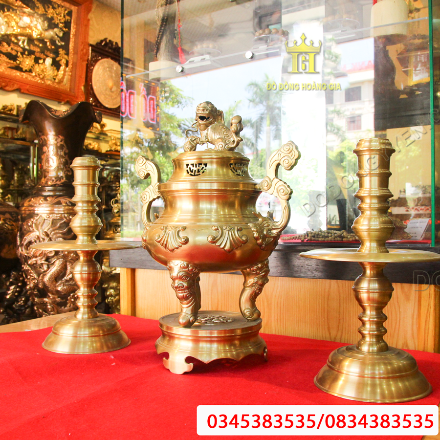 Bộ đồ thờ bằng đồng vàng nguyên chất 