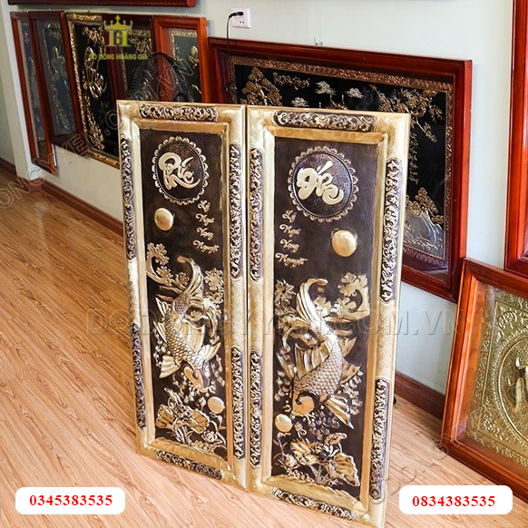 Tranh cá chép phúc đức bằng đồng vàng