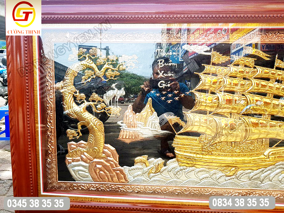 Tranh thuyền buồm dát vàng cao cấp