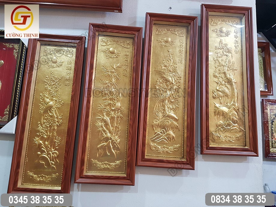 tranh đồng tứ quý dát vàng