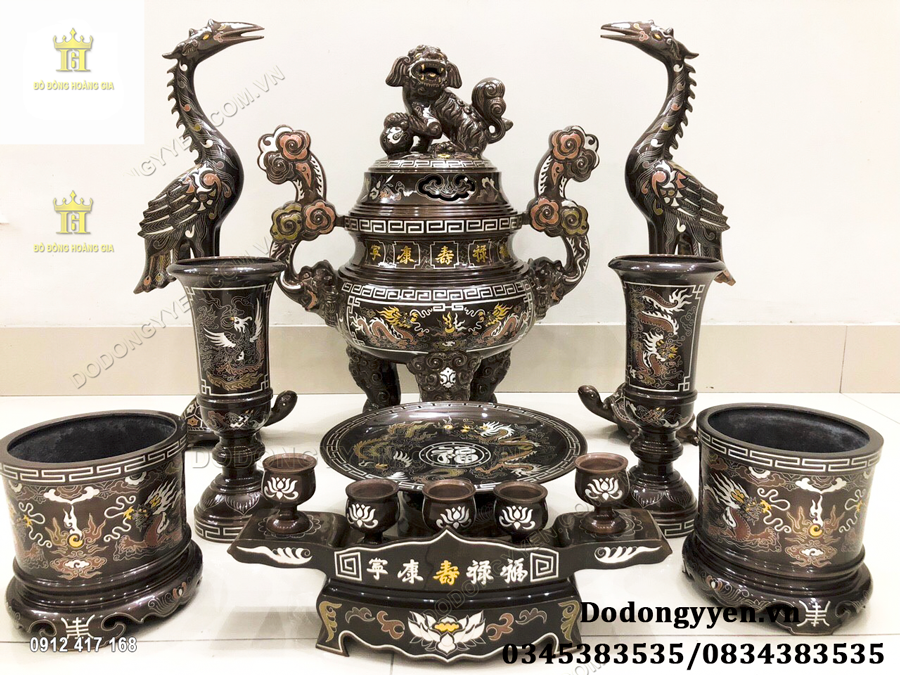 đồ thờ đồng khảm ngũ sắc cao cấp 