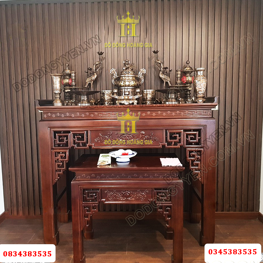 Bộ đồ thờ cúng bằng đồng khảm tam khí