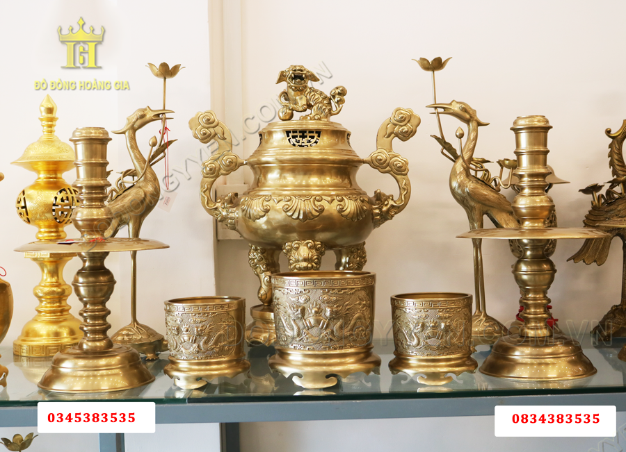 Bộ đồ thờ đồng vàng cao cấp