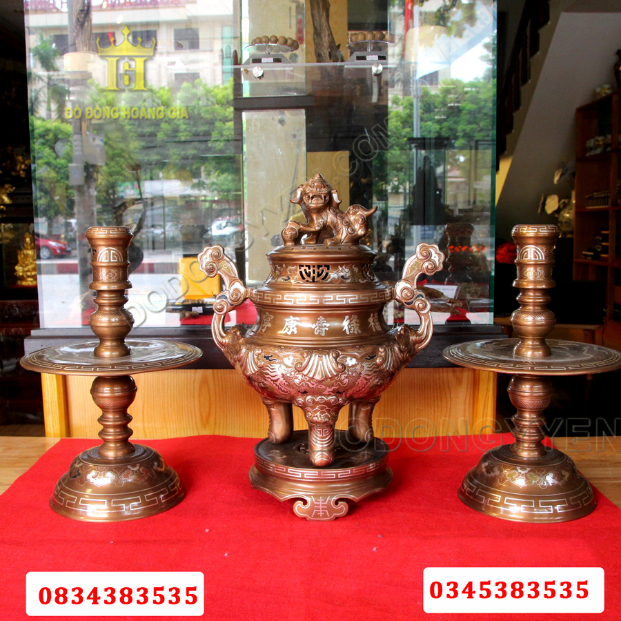 Bộ đồ thờ đồng khảm tam khí