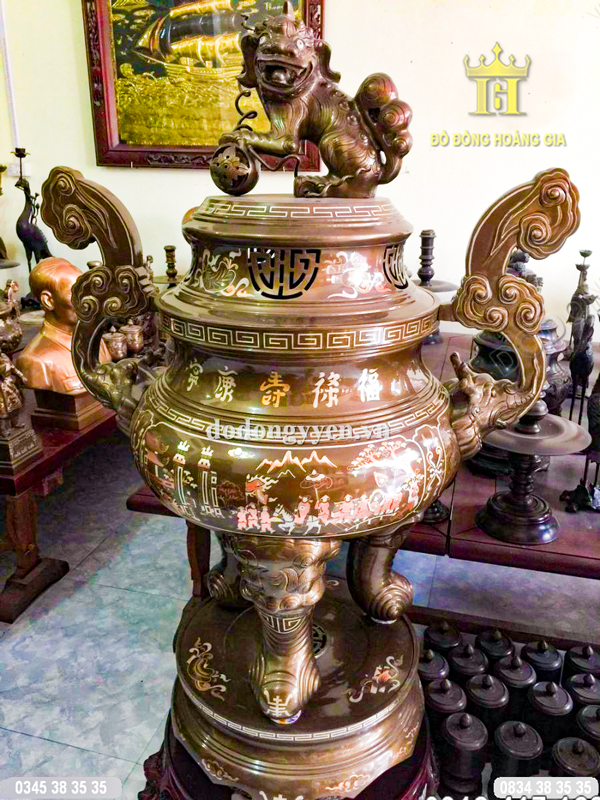 Đỉnh đồng khảm ngũ sắc cao cấp