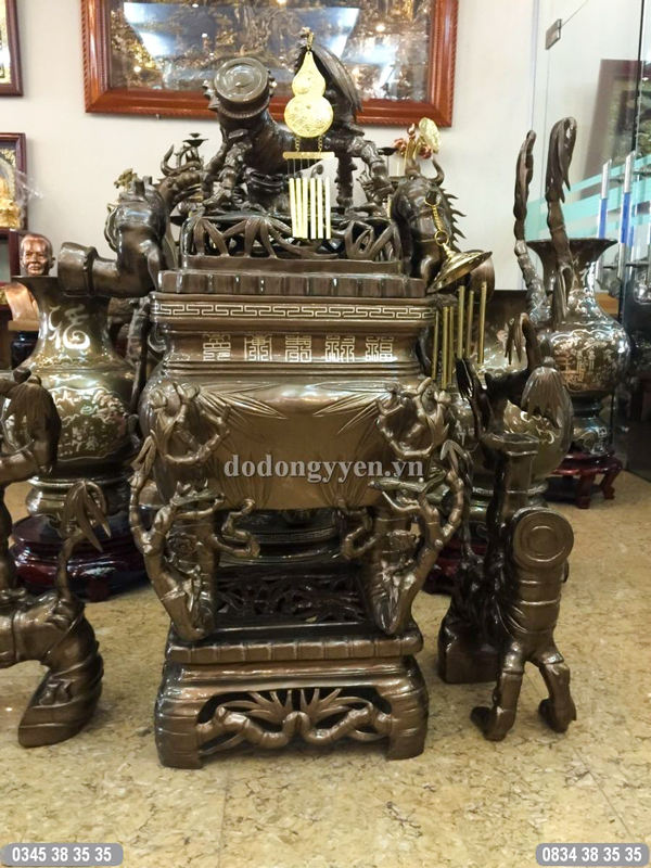 Đỉnh đồng khảm tam khí cao cấp 