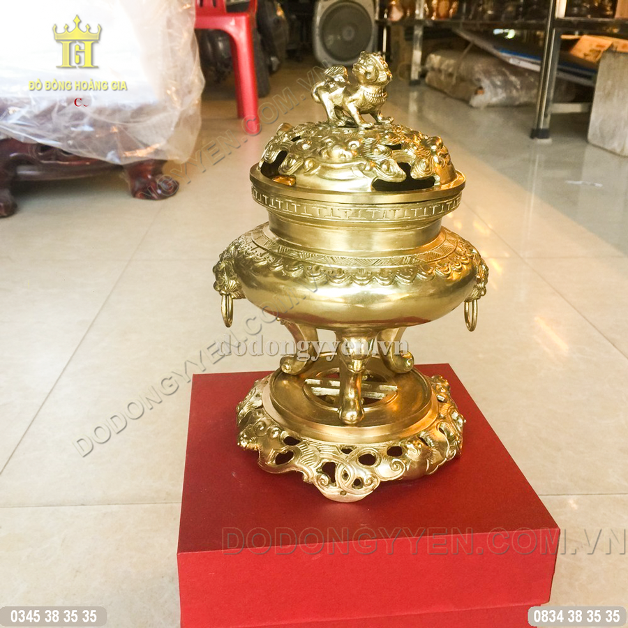 đỉnh xông trầm bằng đồng vàng nguyên chất