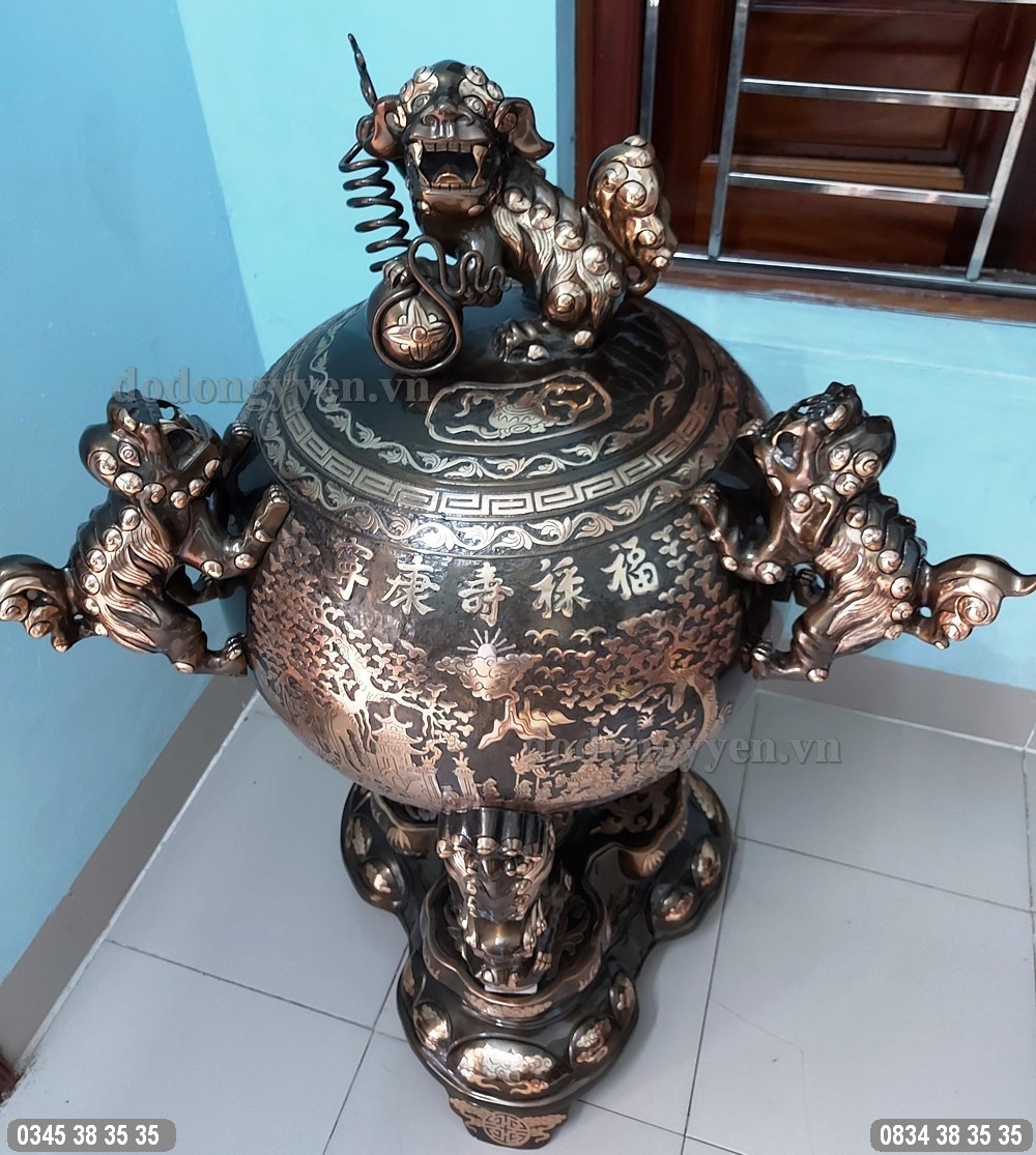Đình đồng thất lân vờn cầu đồng đỏ phớt 1m55
