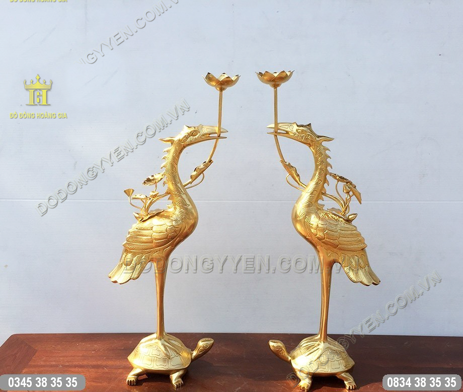 hạc bằng đồng dát vàng cao cấp 