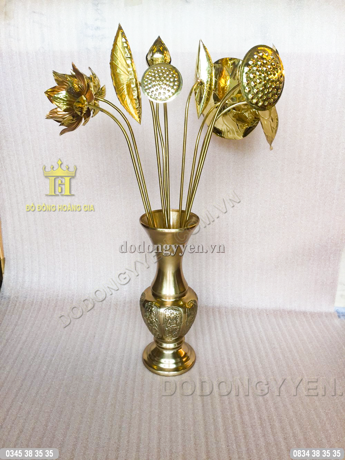 Lọ hoa sen bằng đồng vàng nguyên chất cao cấp