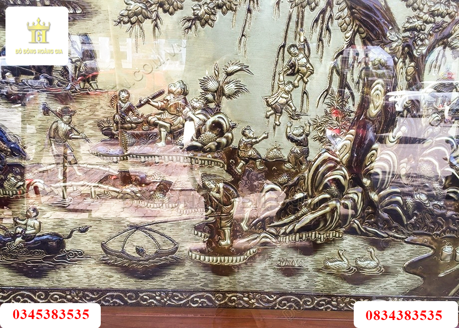 Tranh đồng quê đồng vàng xước giả cổ
