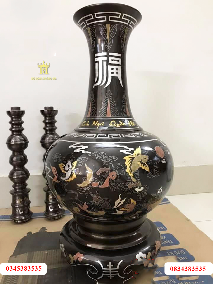 Lọ hoa bằng đồng khảm tam khí