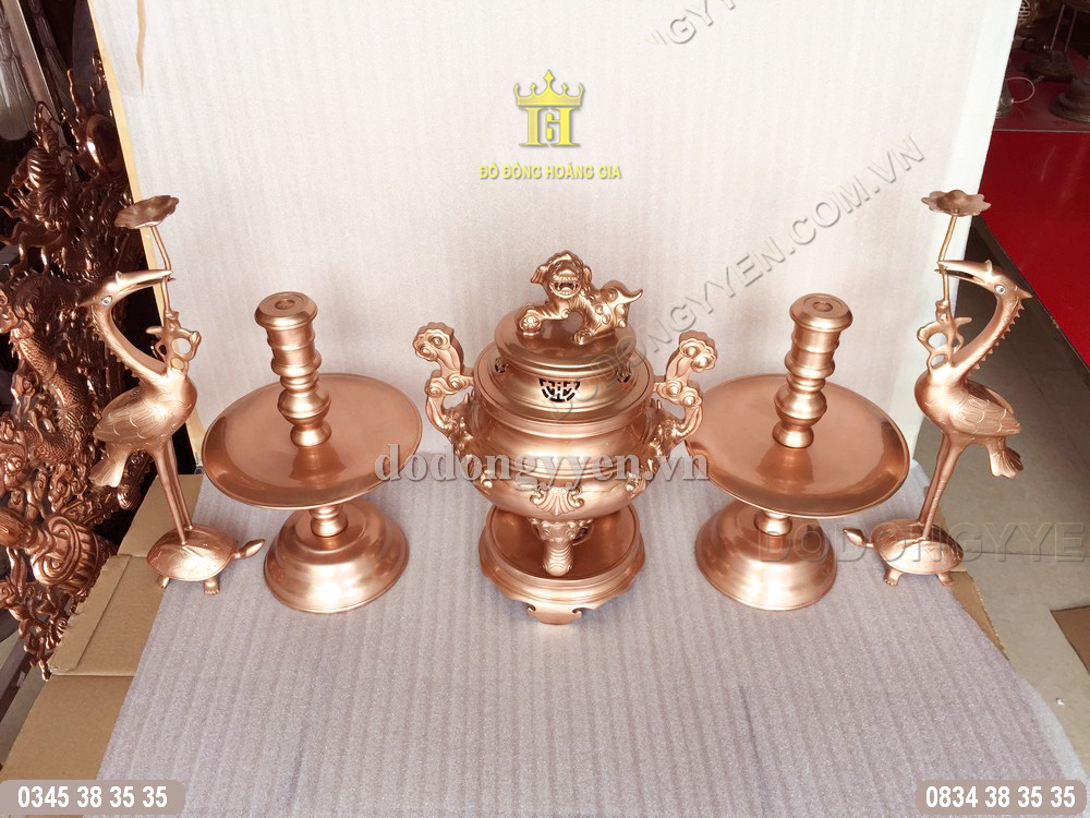 Bộ đồ thờ đồng đỏ nguyên chất