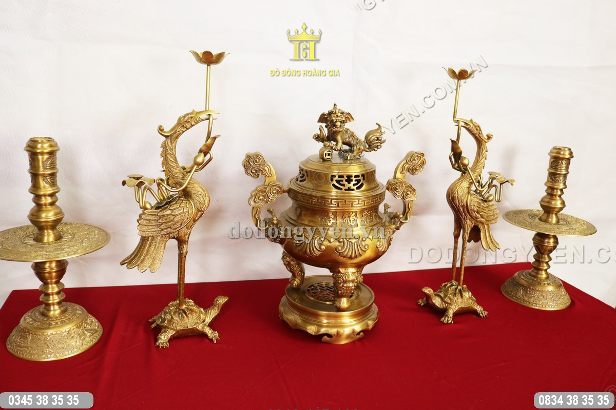 Bộ đồ thờ đồng vàng hoa sòi