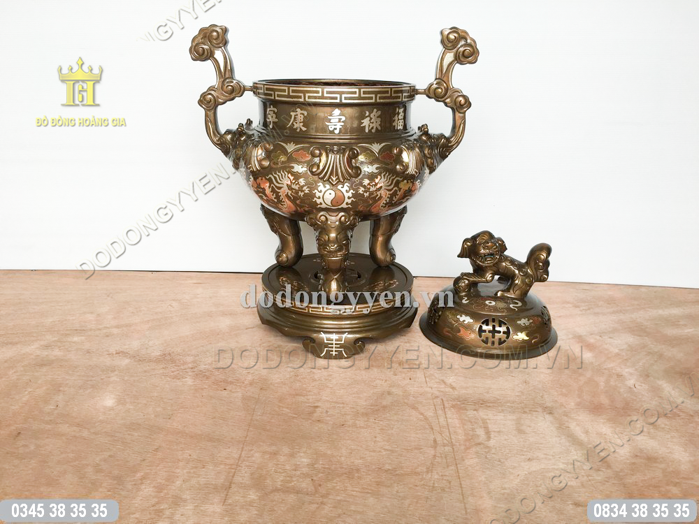 Đỉnh đồng khảm tam khí cao cấp