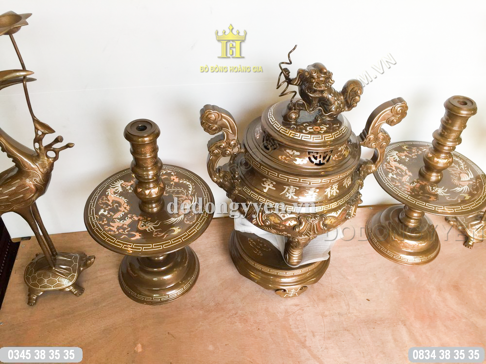 Bộ đồ thờ đỉnh đồng khảm ngũ sắc 