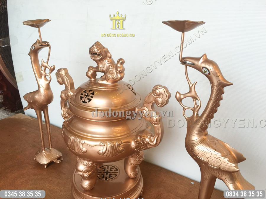 Đôi hạc thờ đồng đỏ nguyên chất