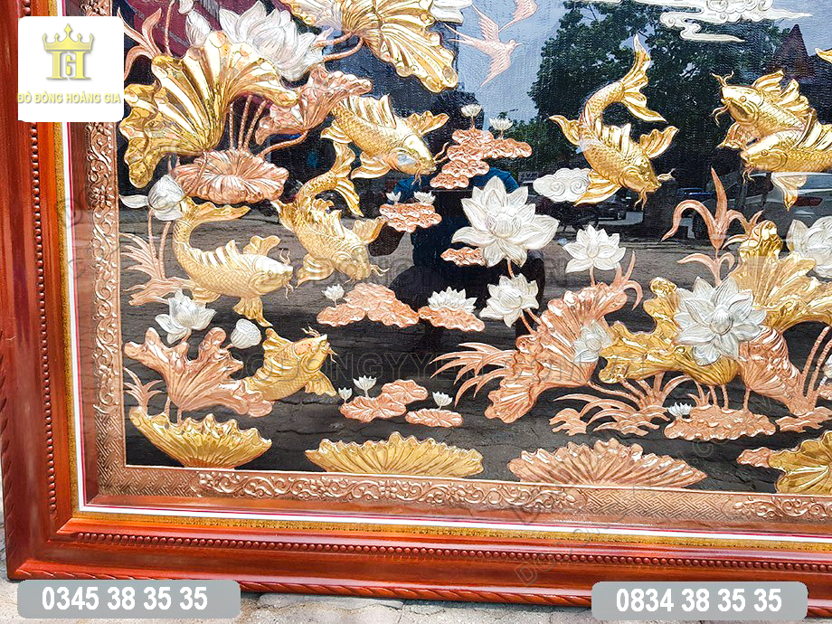 Tranh cá chép bằng đồng khảm tam khí