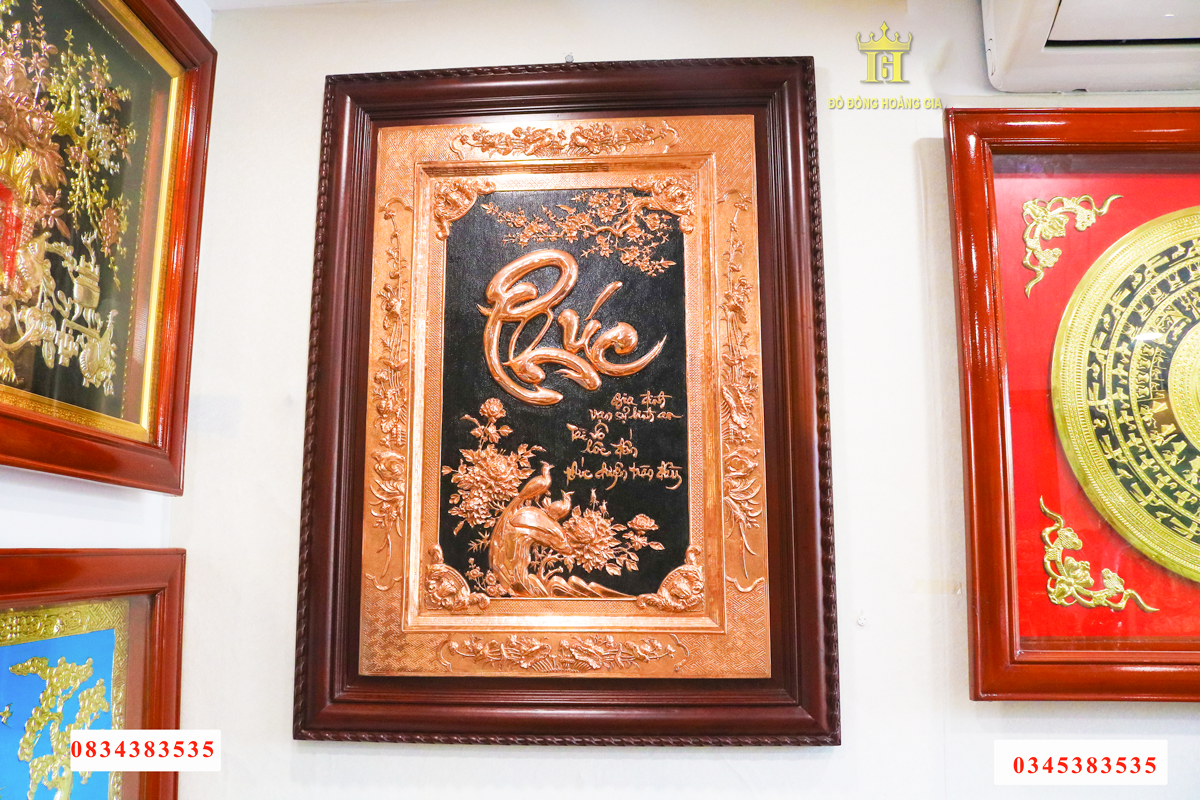 Tranh đồng chữ phúc cao cấp đồng đỏ