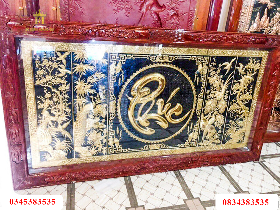 Tranh đồng chữ phúc khung gỗ đẹp