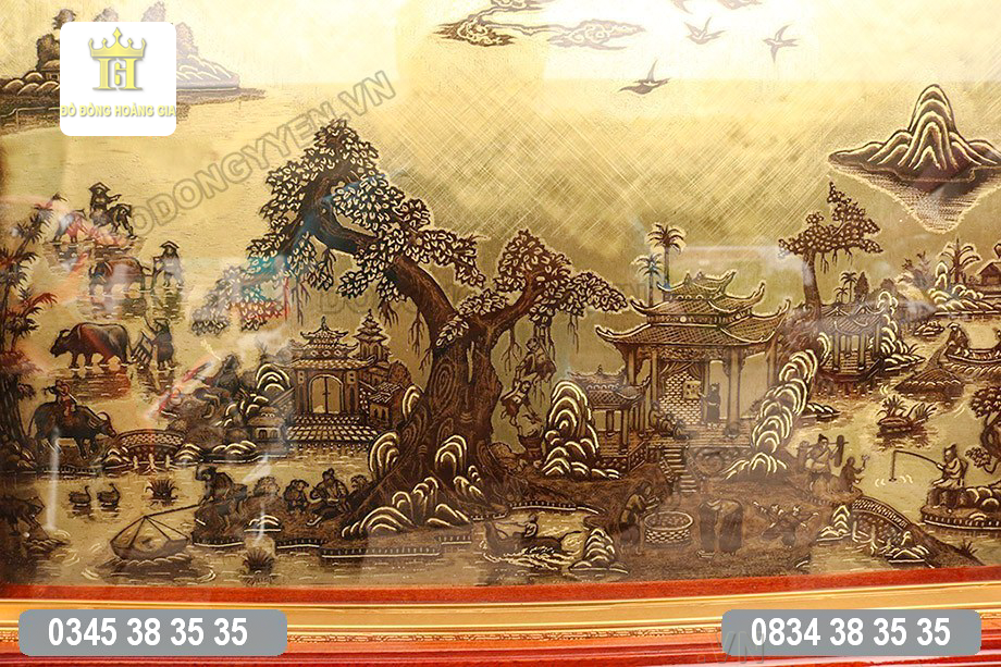 Tranh đồng quê bằng đồng vàng giả cổ