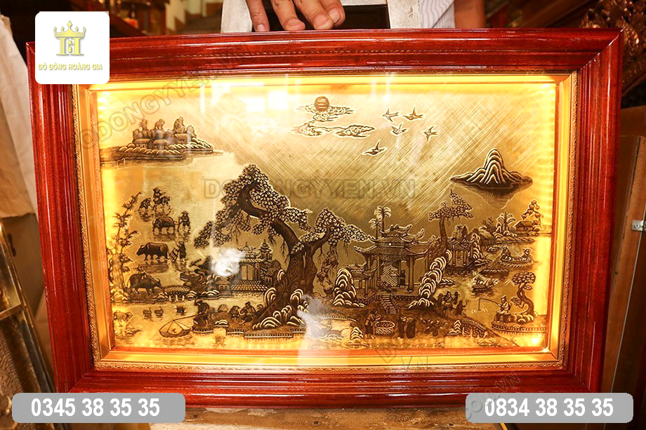Tranh đồng vàng giả cổ có đèn led sáng