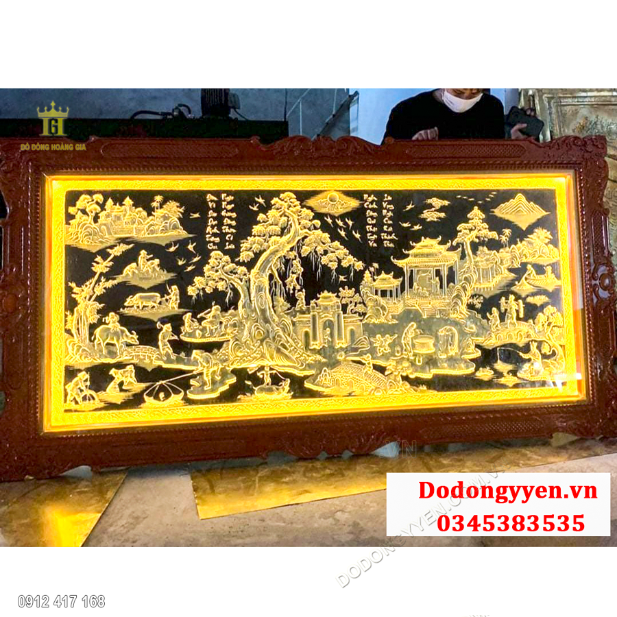 Mẫu tranh đồng quê đồng vàng khung gỗ tự nhiên