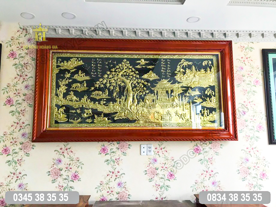 Tranh đồng quê bằng đồng khung gỗ tự nhiên