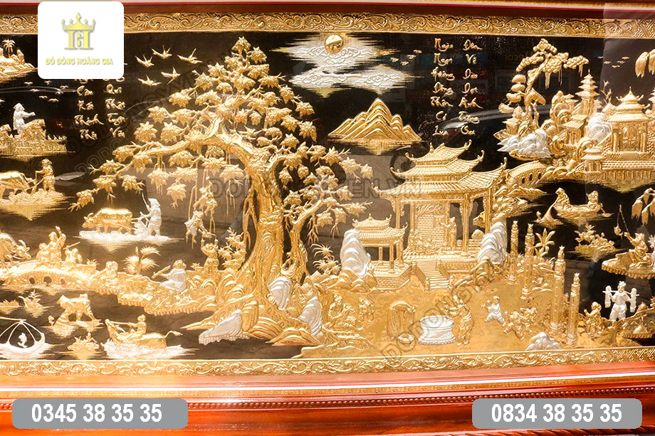 Tranh đồng quê dát vàng cao cấp