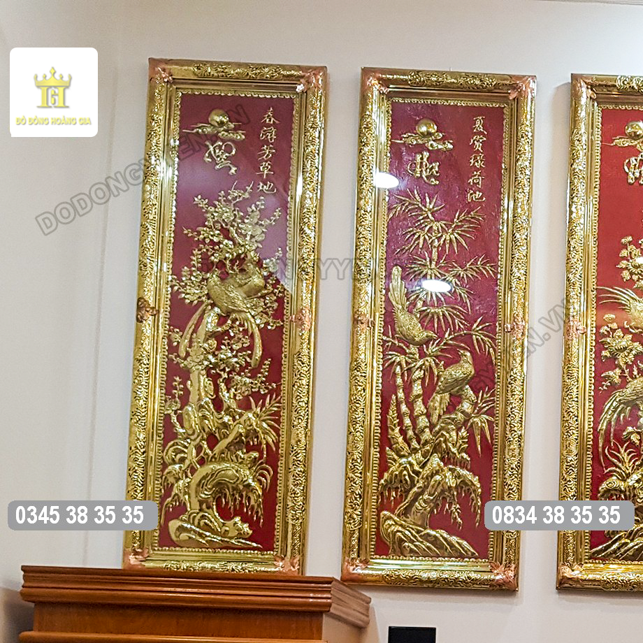 Tranh tứ quý bằng đồng vàng