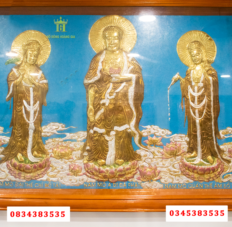 Tranh tam phật đồng vàng chất lượng tốt nhất