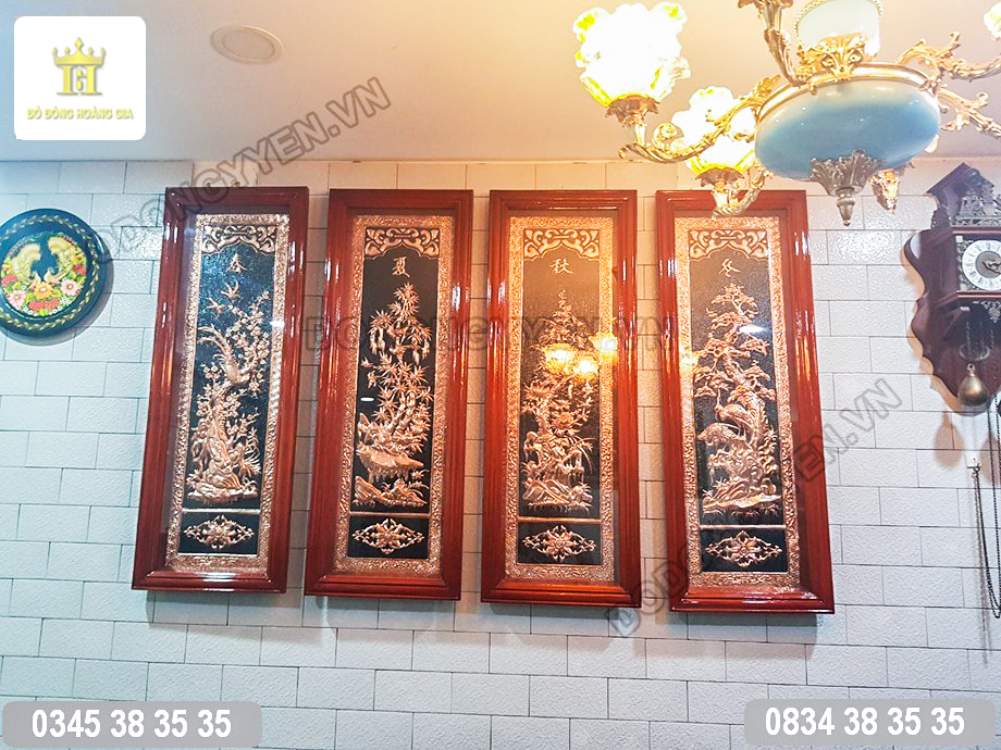 Tranh tứ quý bằng đồng đỏ cao cấp treo phòng khách