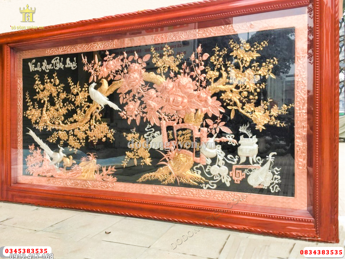 Tranh đồng vinh hoa phú quý khảm tam khí