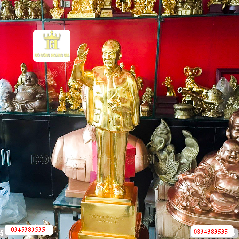 Tượng bác hồ dát vàng cao cấp đứng vẫy tay