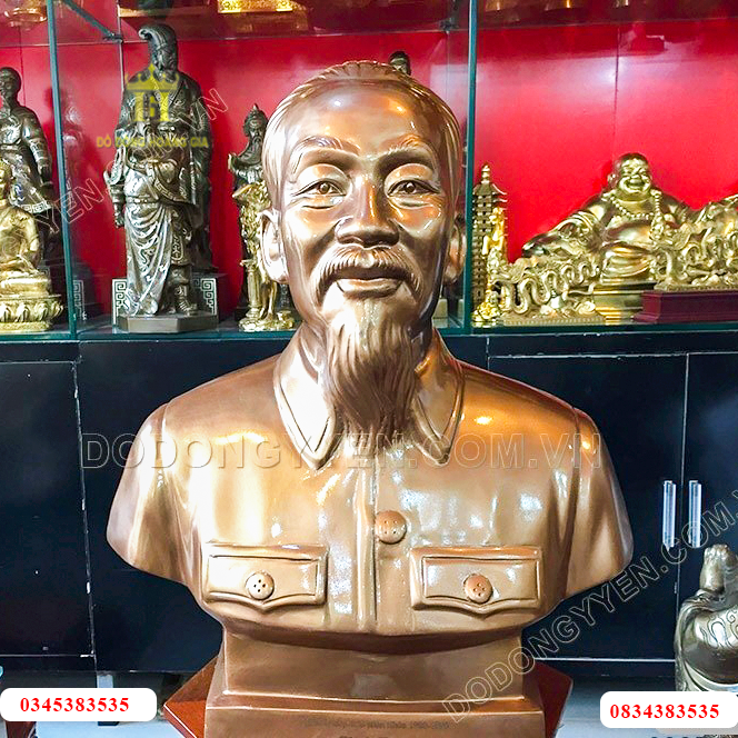 Tượng bác hồ bán thân đồng đỏ nguyên khối