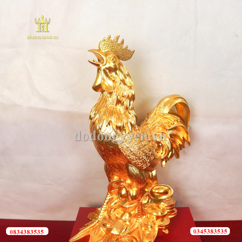 Tượng gà dát vàng đúc thủ công tinh xảo