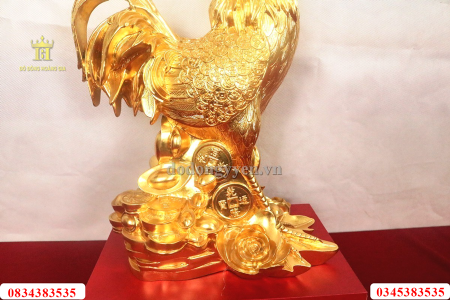 Tượng gà bằng đồng dát vàng cao cấp