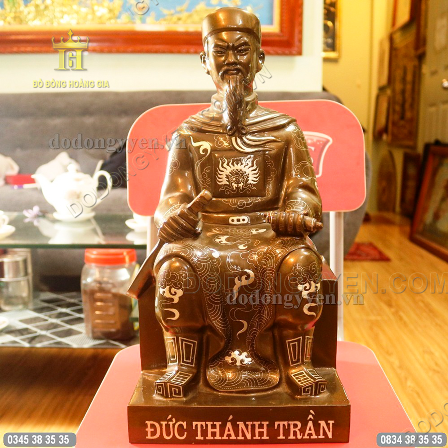 Tượng đồng khảm tam khí đồng đỏ ngồi