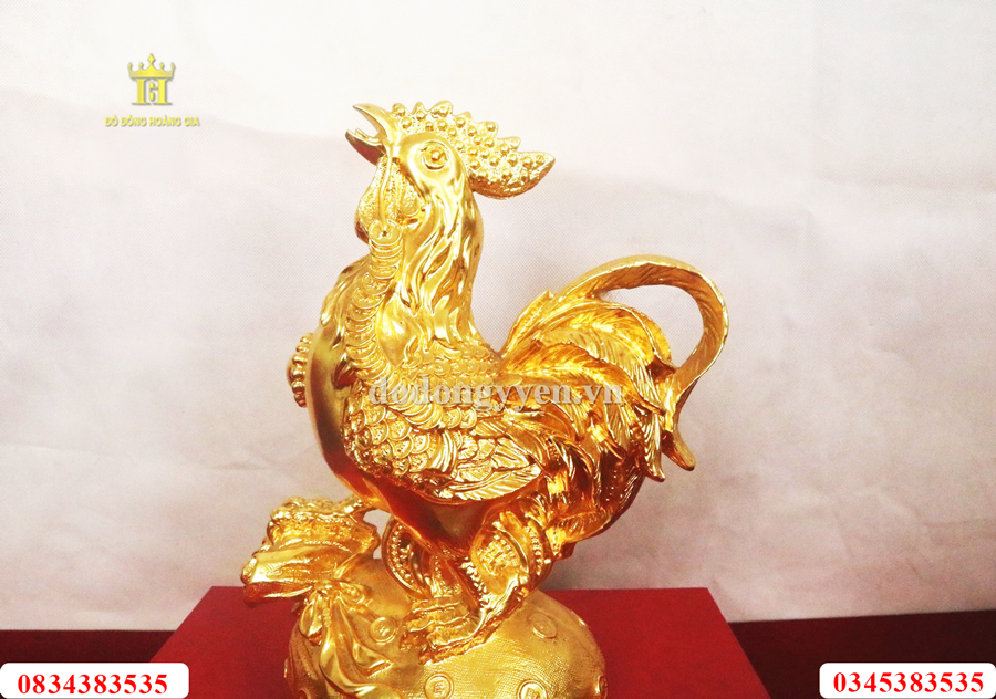 Tượng gà trống đồng dát vàng cao cấp